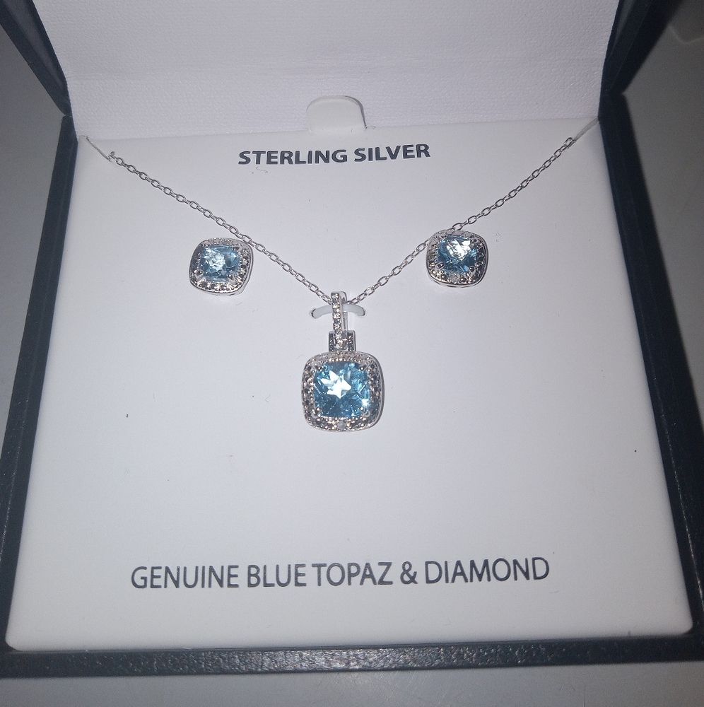Genuine Blue Topaz & Diamond Set